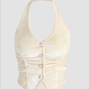 Button Up Beige Halter Waistcoat Top